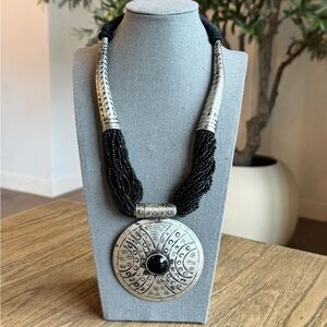 Black and Silver Seed Beaded Necklace